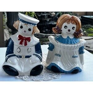 Vintage Raggedy Ann & Andy Cookie Jar Set Royal Seal Japan Ceramic Cookie Jars